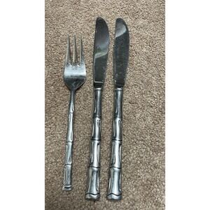 Rogers Co 3 BAMBOO pattern stainless steel flatware Korea 1 Fork 2 Knives Vtg